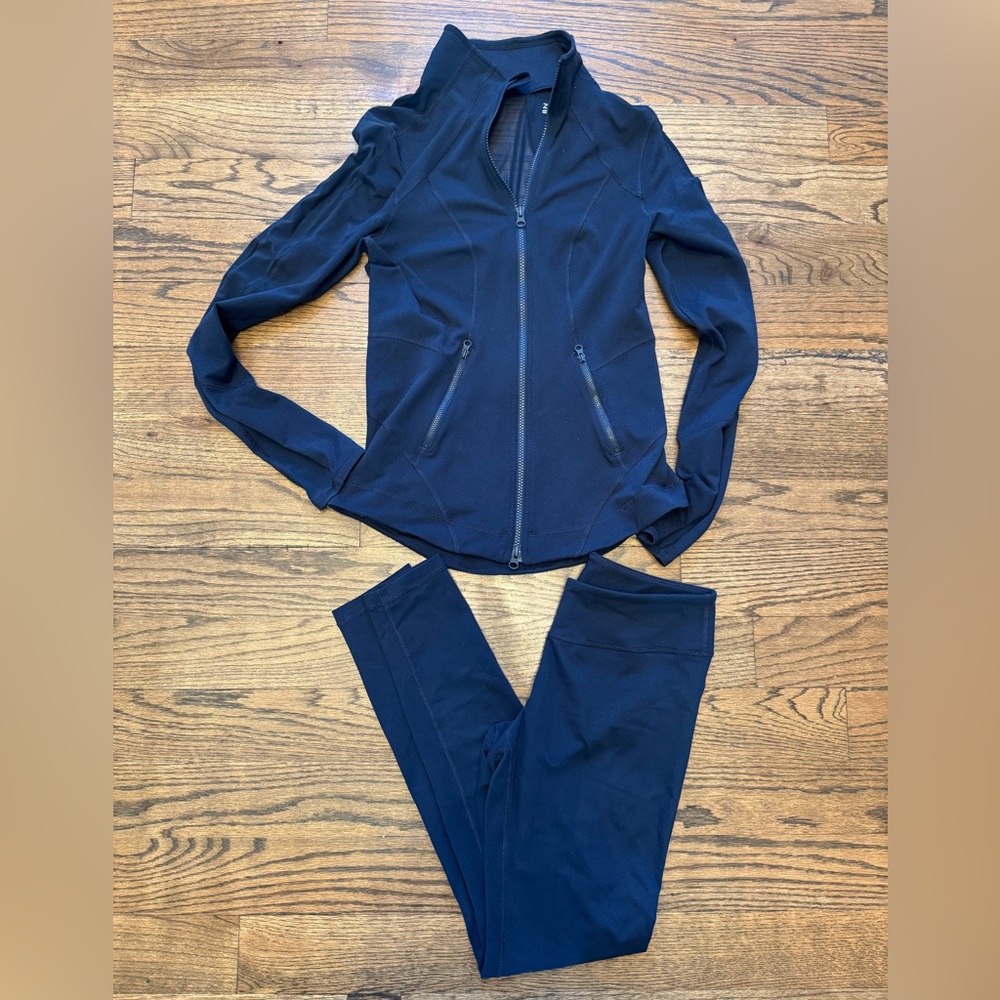Zella Navy Track Pants and Mesh-Panel Jacket Set, Medium